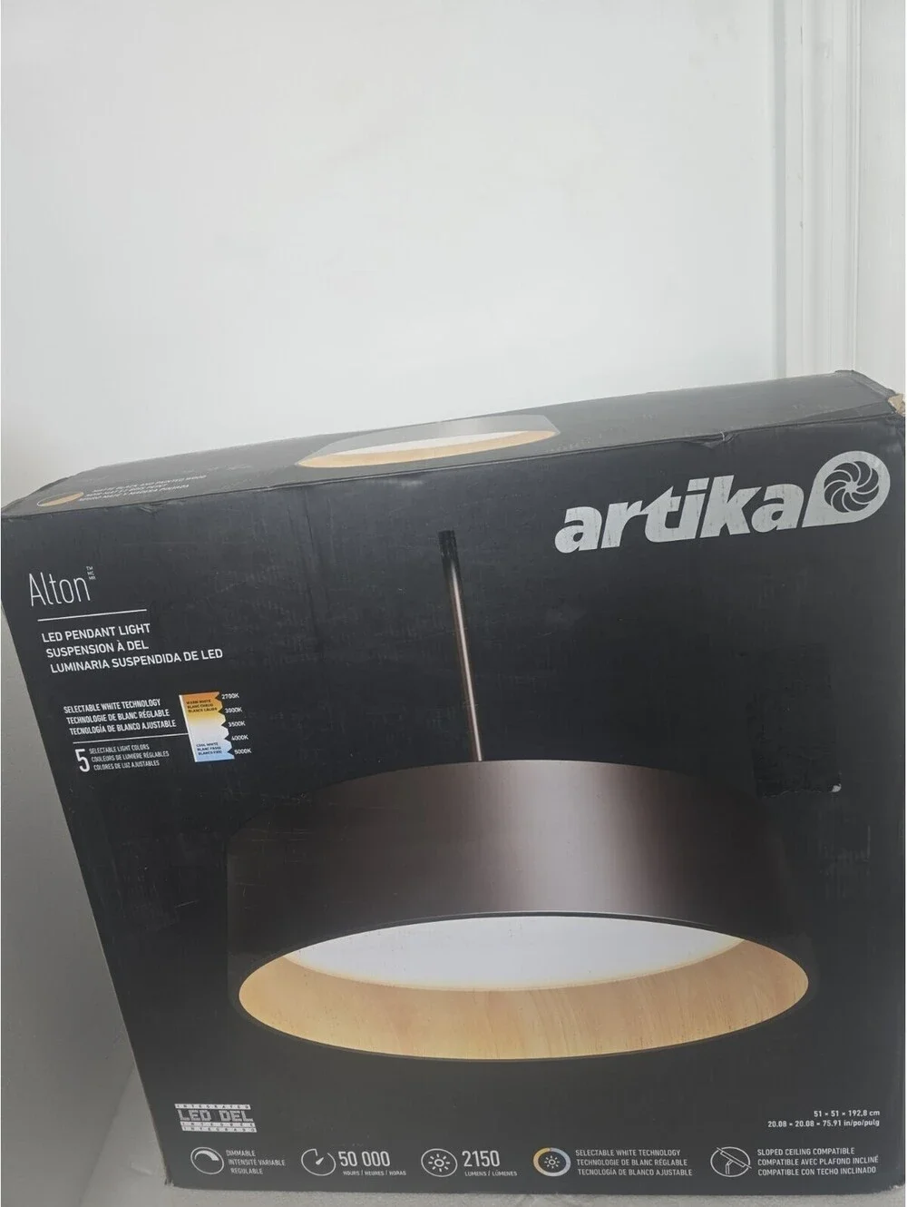 Artika Alton 43W 1-Light Black Integrated LED Drum Hanging Island Pendant Light